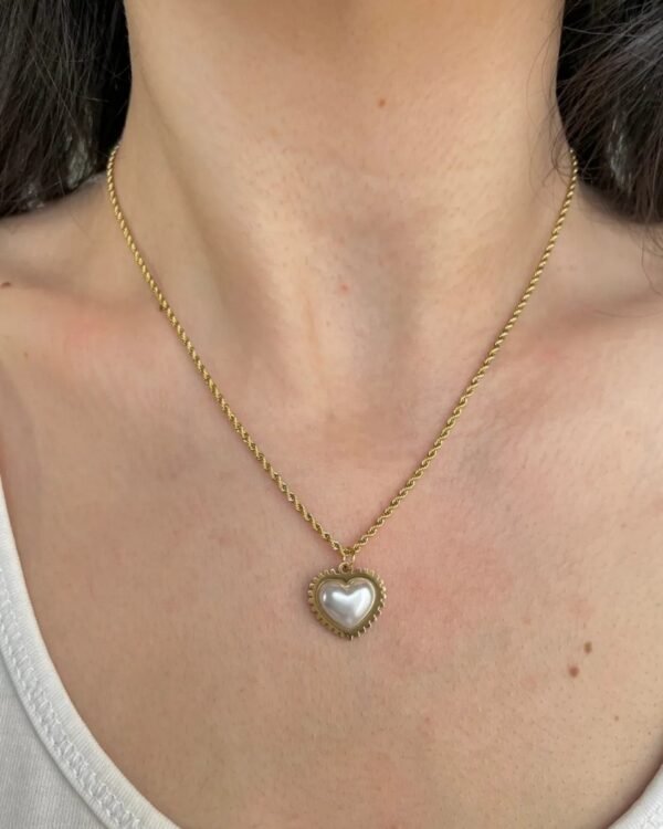 Çelik Burgu Zincir Kalpli Kolye 42+6cm