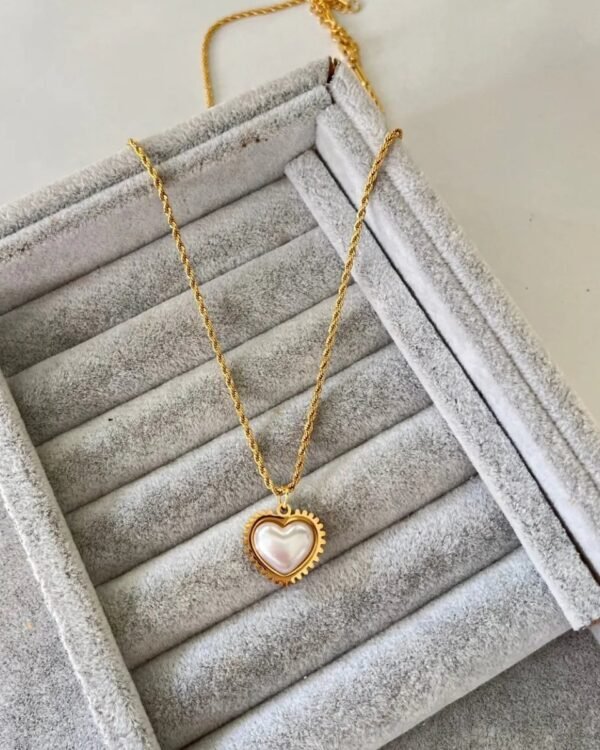 Alternative view of Çelik Burgu Zincir Kalpli Kolye 42+6cm