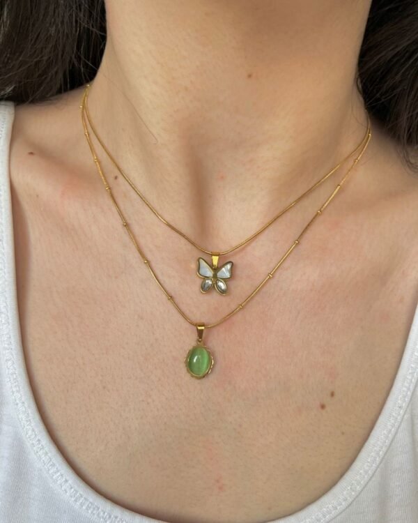 Alternative view of Çelik Yeşil Taşlı Minimal Kolye 42+6cm