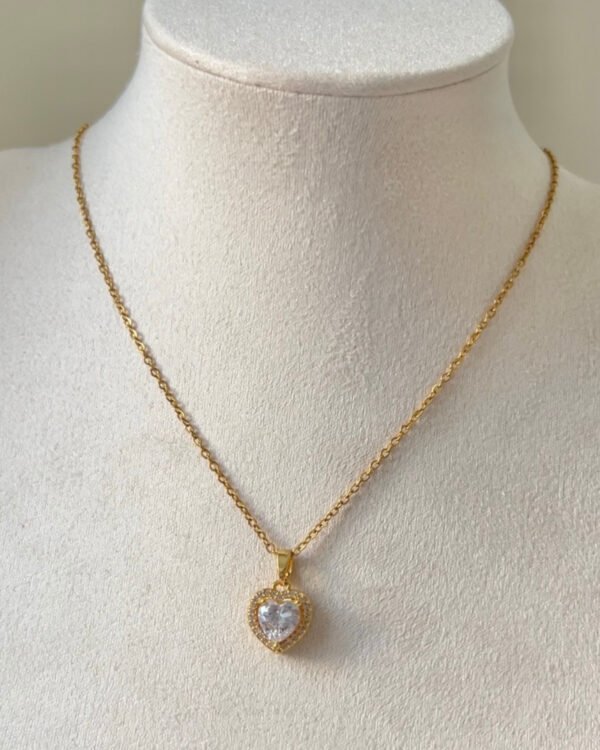 Çelik Taşlı Kalpli Minimal Kolye 42+6cm