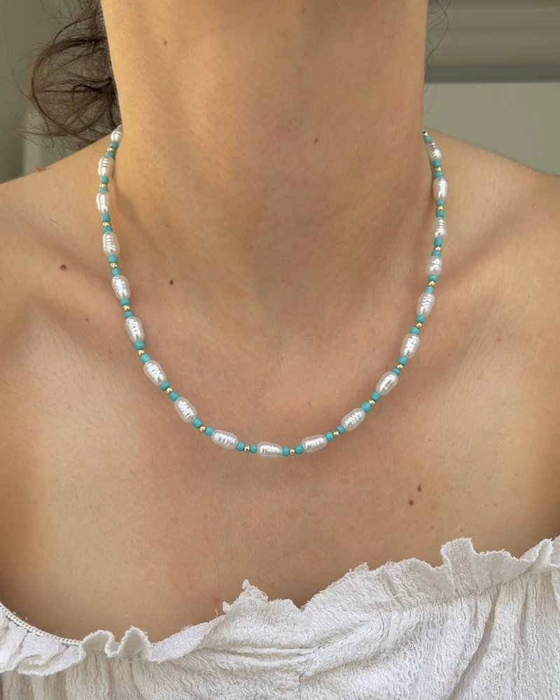 Mavi Boncuklu Barok İncili Kolye - Görsel 2