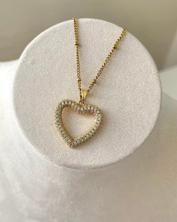 Çelik İçi Boş Kalpli Kolye 42+6cm