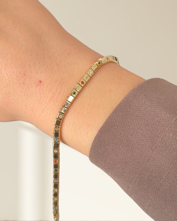 Altın Kaplama Minimal Renkli Taşlı Bileklik 16+2cm