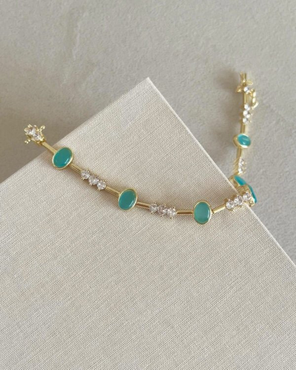 Altın Kaplama Mavi Taşlı Bileklik 18cm