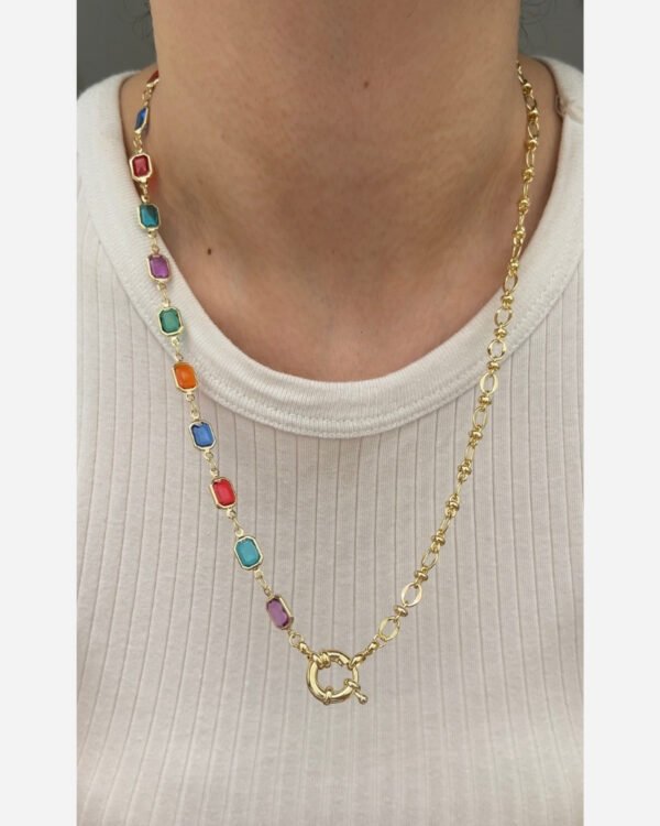 Alternative view of Altın Kaplama Yarısı Renkli Taşlı Kolye