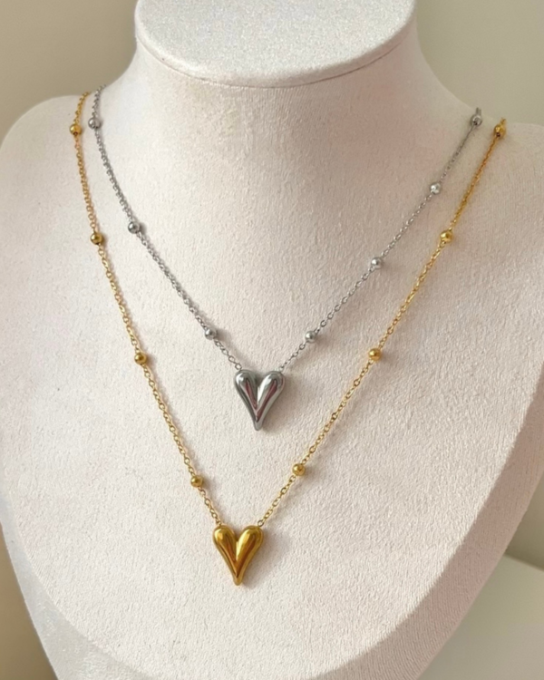 Çelik Dorika Zincirli Kalp Kolye 42+6cm