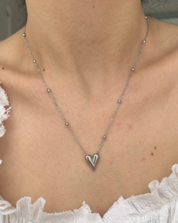 Alternative view of Çelik Dorika Zincirli Kalp Kolye 42+6cm