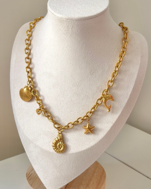 Çelik Çok Charmlı Kolye 42+6cm