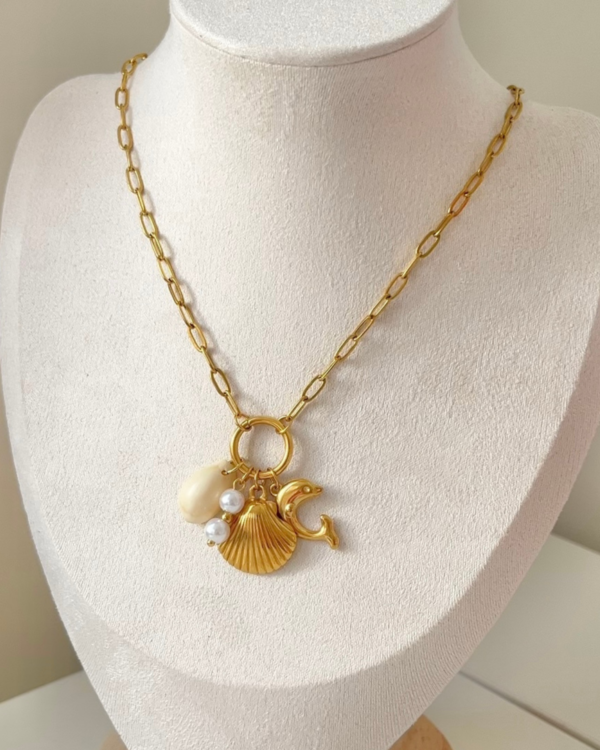 Çelik Yaz Temalı Charmlı Kolye 42+6cm