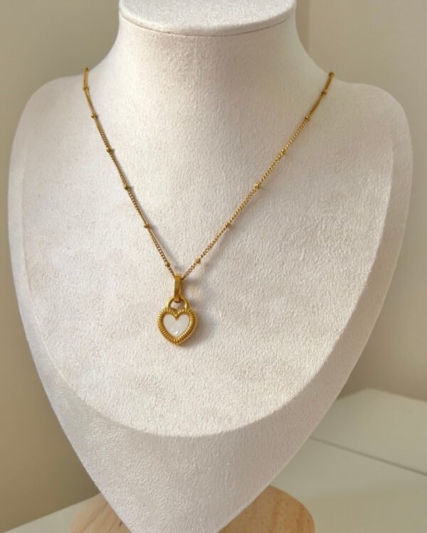 Çelik Dorika Zincirli 2 Renkli Kalp Kolye 42+6cm