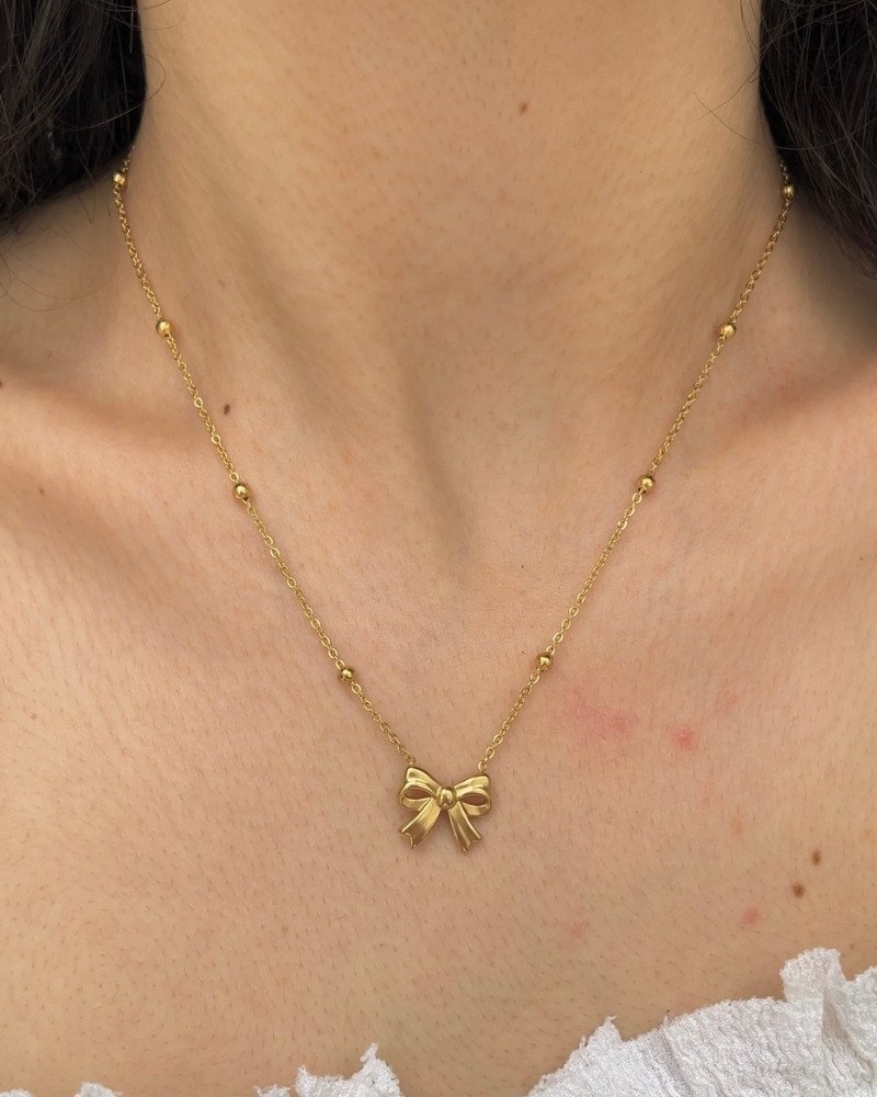 Çelik Dorika Zincirli Fiyonklu Kolye 42+6cm - Görsel 3