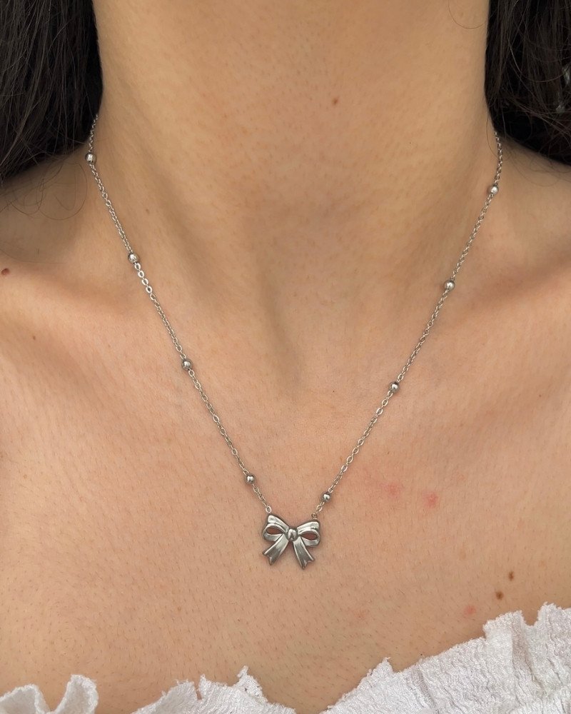 Çelik Dorika Zincirli Fiyonklu Kolye 42+6cm - Görsel 2