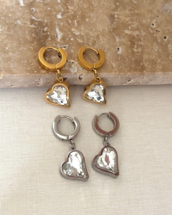 Çelik Parıltılı Kalpli Küpe