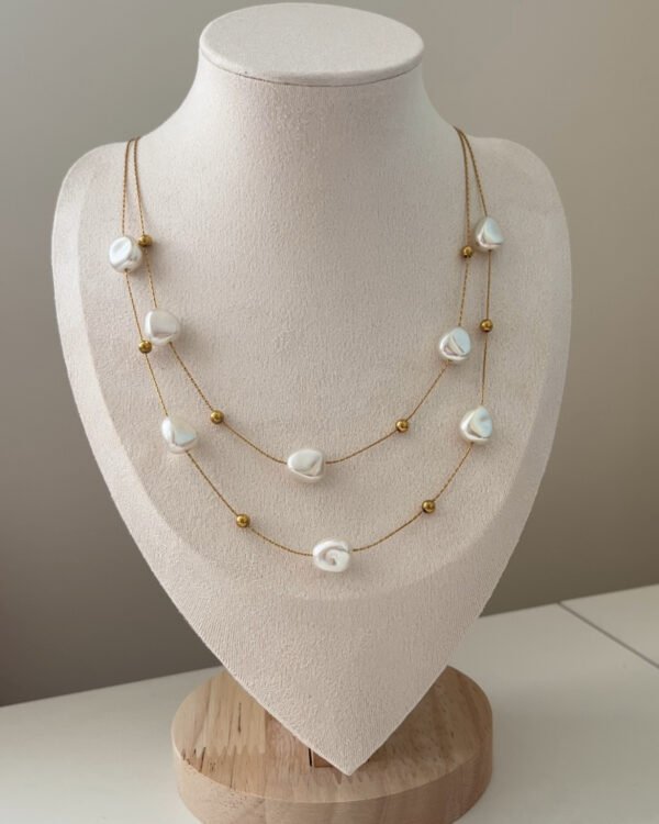 Çelik Barok İncili Kolye 2li 42+6cm