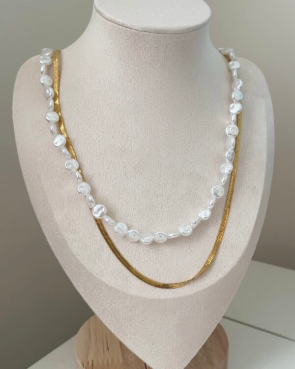 Çelik Sedefli 2li Kolye 42+6cm