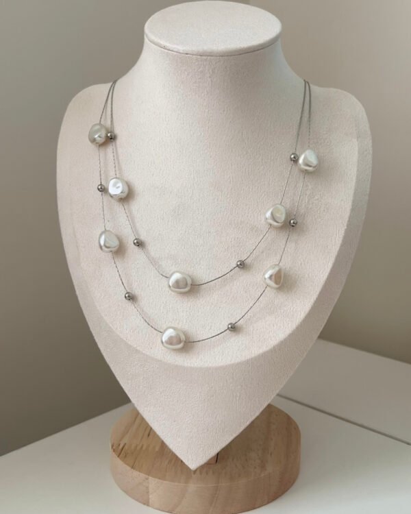 Alternative view of Çelik Barok İncili Kolye 2li 42+6cm