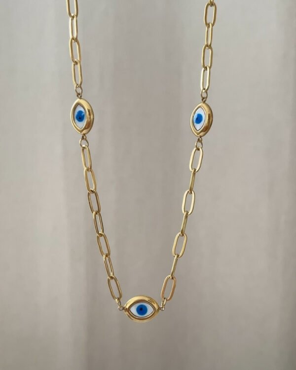 Altın Kaplama Nazar Boncuklu Kolye 42+6cm