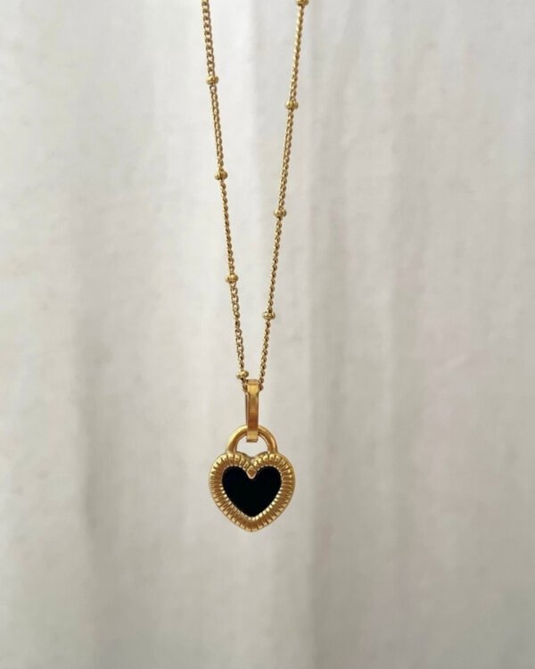 Alternative view of Çelik Dorika Zincirli 2 Renkli Kalp Kolye 42+6cm