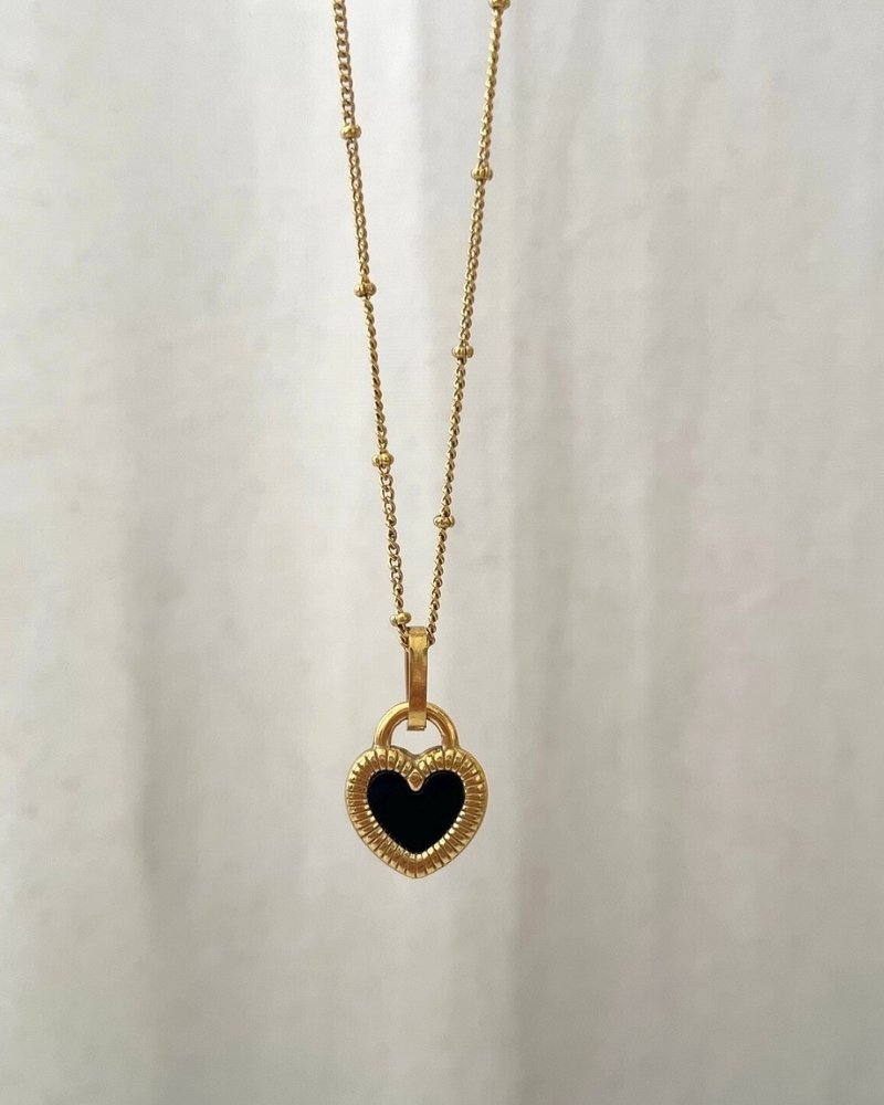 Çelik Dorika Zincirli 2 Renkli Kalp Kolye 42+6cm - Görsel 2