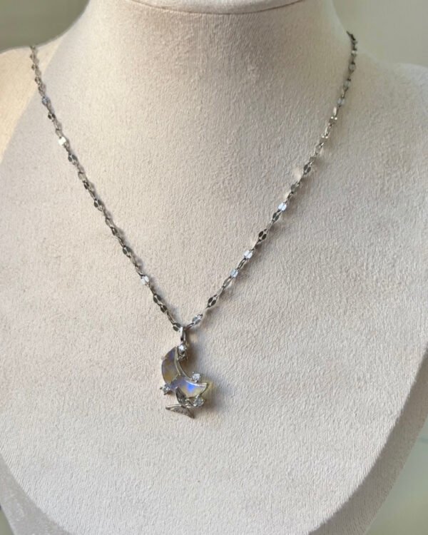 Çelik Ay Kolye Gümüş Renk 42+6cm