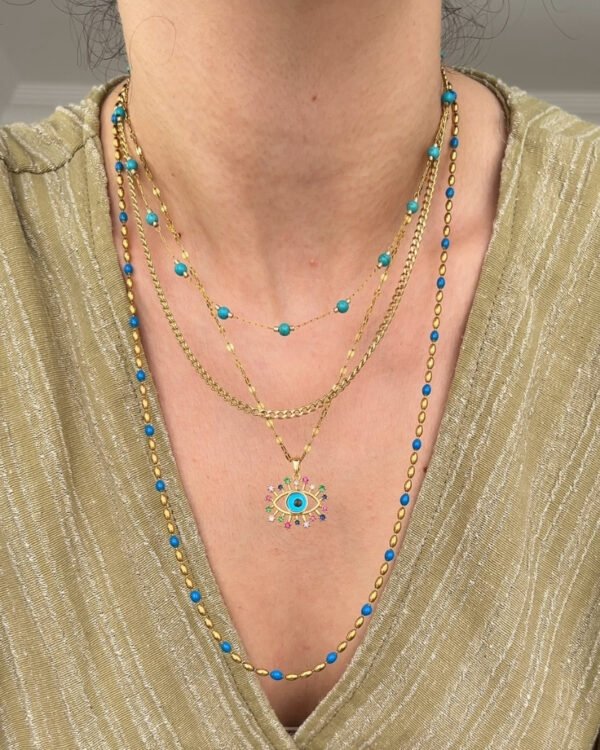 Alternative view of Çelik Nazar Boncuklu Renkli Kolye 42+6cm