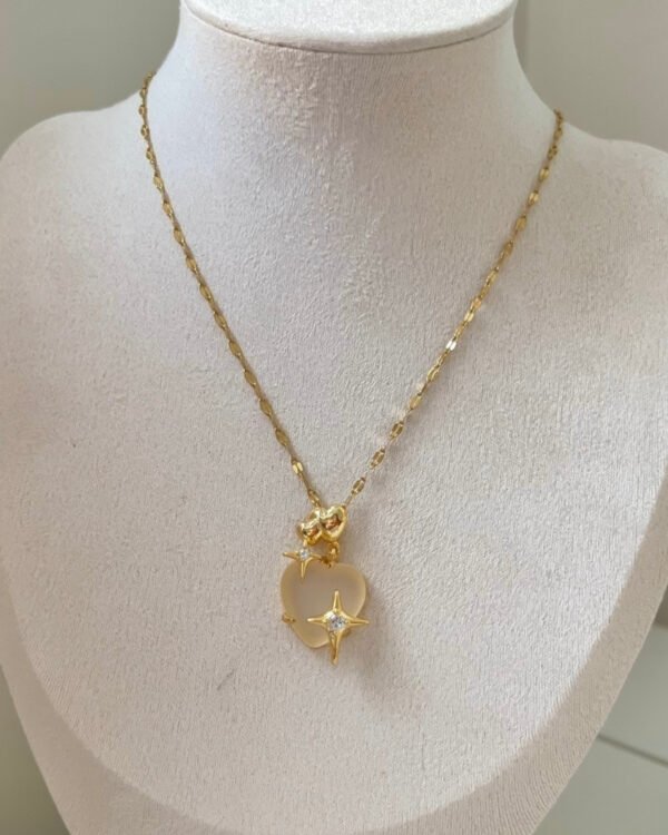 Çelik Orta Boy Krem Taşlı Kolye 42+6cm