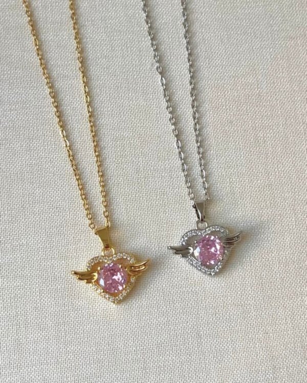 Çelik Pembe Kalpli Kolye 42+6cm