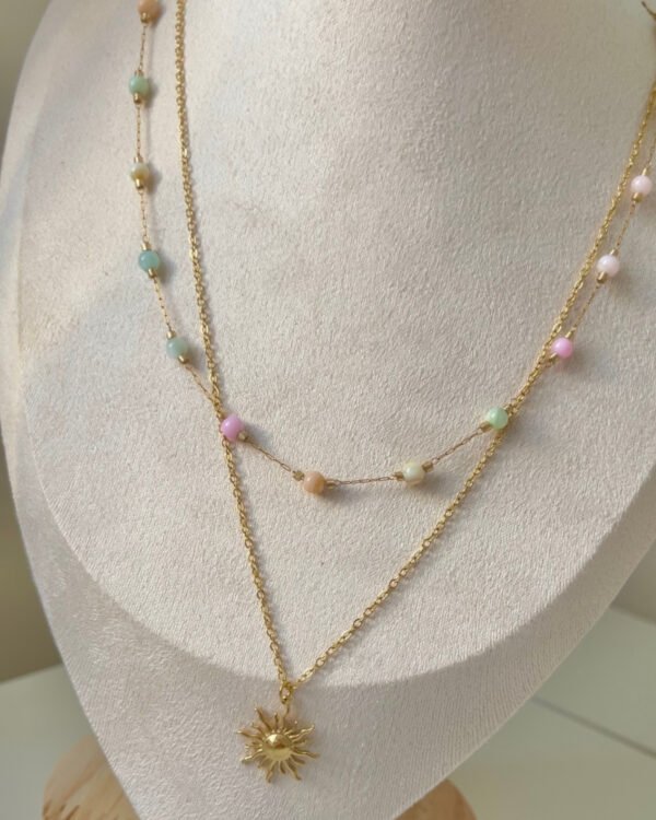 Alternative view of Çelik Renkli Taşlı Güneş Kolye 2li 42+6cm