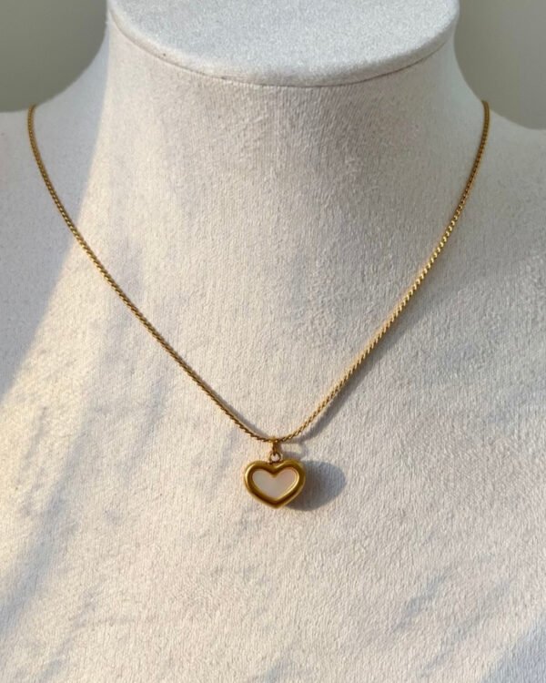 Alternative view of Çelik Sedefli Minimal Kalp Kolye 42+6cm