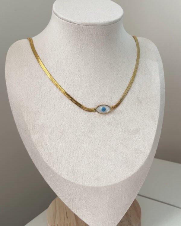 Çelik İtalyan Zincirli Nazar Boncuklu Kolye 40+5cm