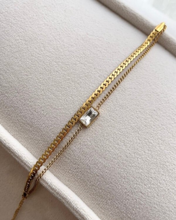 Çelik Zincir ve Taşlı Bileklik 2li