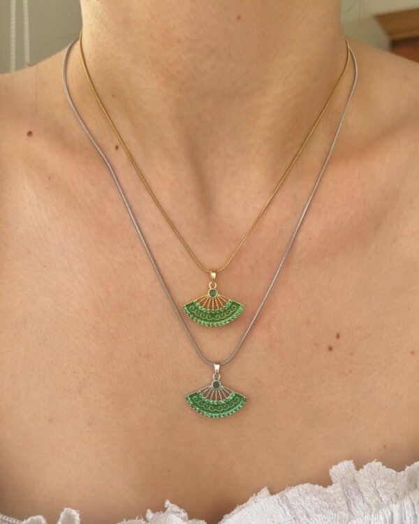 Alternative view of Çelik Yeşil Yelpaze Kolye 42+6cm