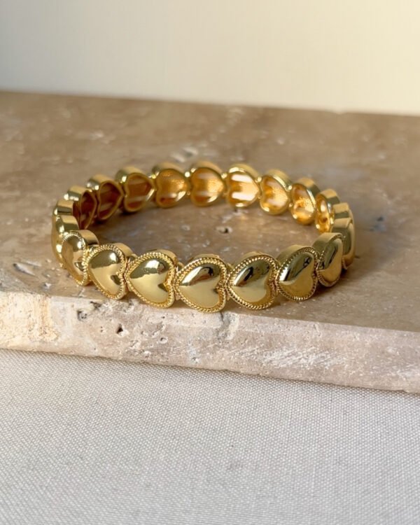 Altın Kaplama Kalpli Esnek Bileklik