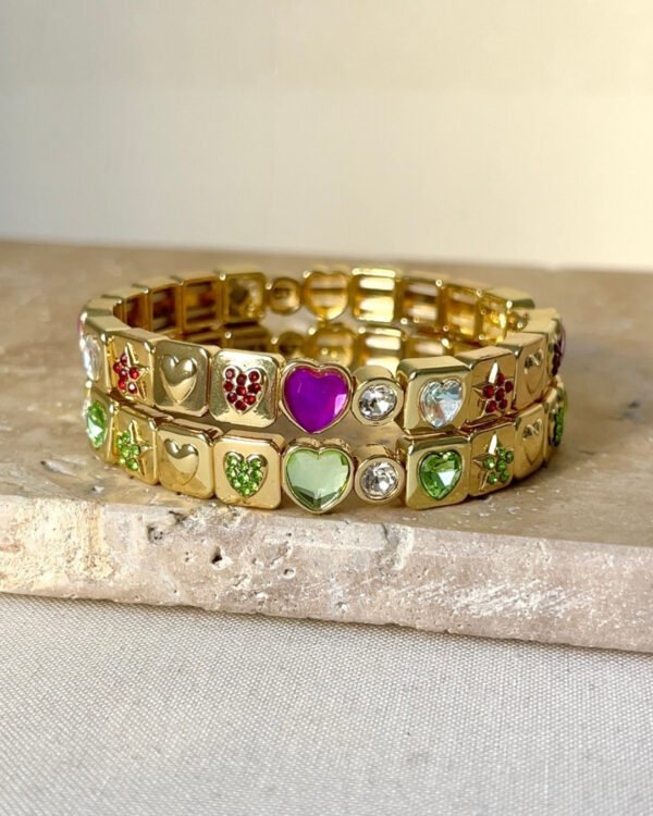 Altın Kaplama Renkli Taşlı Esnek Bileklik