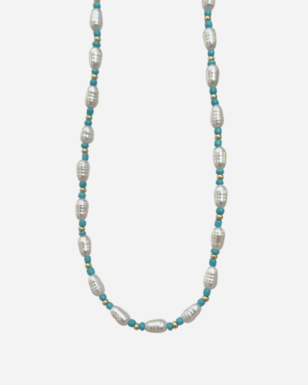 Mavi Boncuklu Barok İncili Kolye