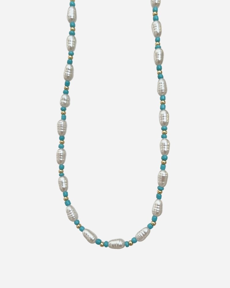 Mavi Boncuklu Barok İncili Kolye