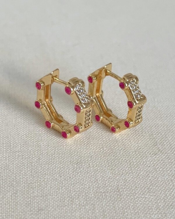 Altın Kaplama Pembe Taşlı Küpe