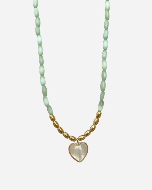 Kalpli Yeşil Boncuklu Kolye 42+6cm