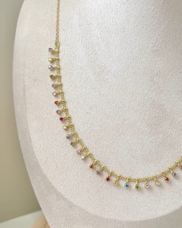 Alternative view of Altın Kaplama Mini Renkli Taşlı Kolye 42+6cm