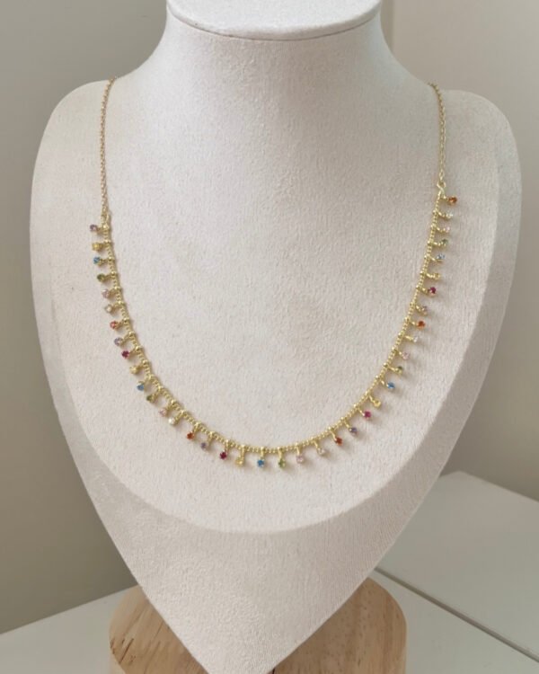 Altın Kaplama Mini Renkli Taşlı Kolye 42+6cm