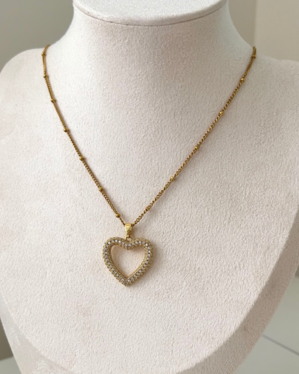 Alternative view of Çelik İçi Boş Kalpli Kolye 42+6cm