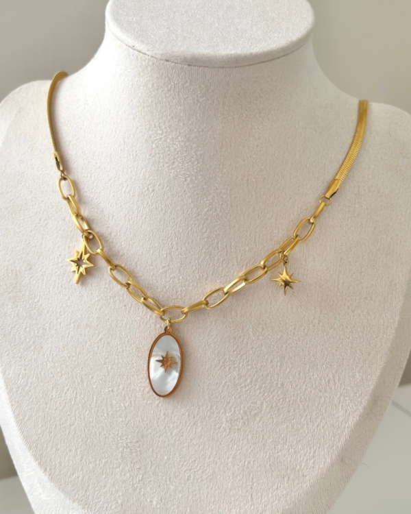 Çelik Zincir ve Yıldız Detaylı Kolye 42+6cm