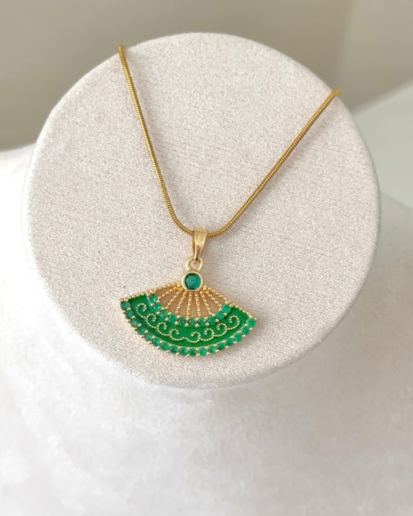 Çelik Yeşil Yelpaze Kolye 42+6cm