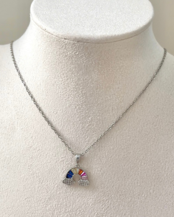 Çelik Minimal Gökkuşağı Kolye Gümüş Renk 42+6cm