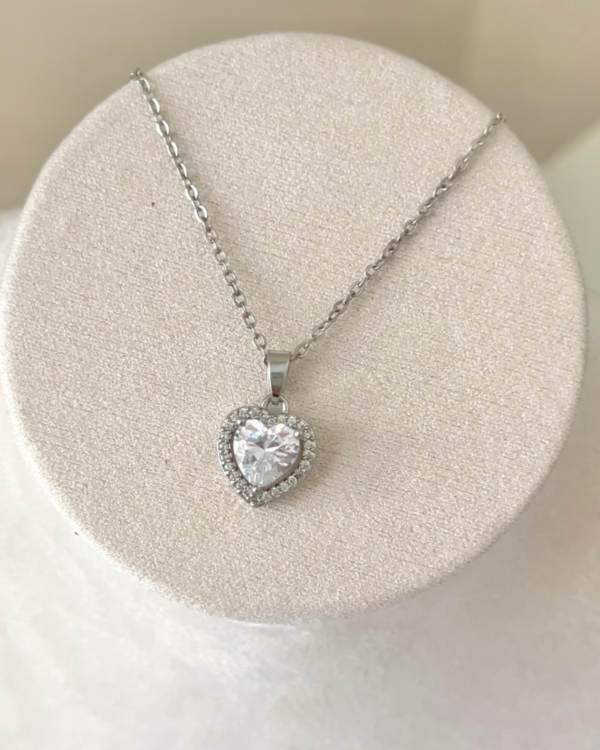 Alternative view of Çelik Taşlı Kalpli Minimal Kolye 42+6cm