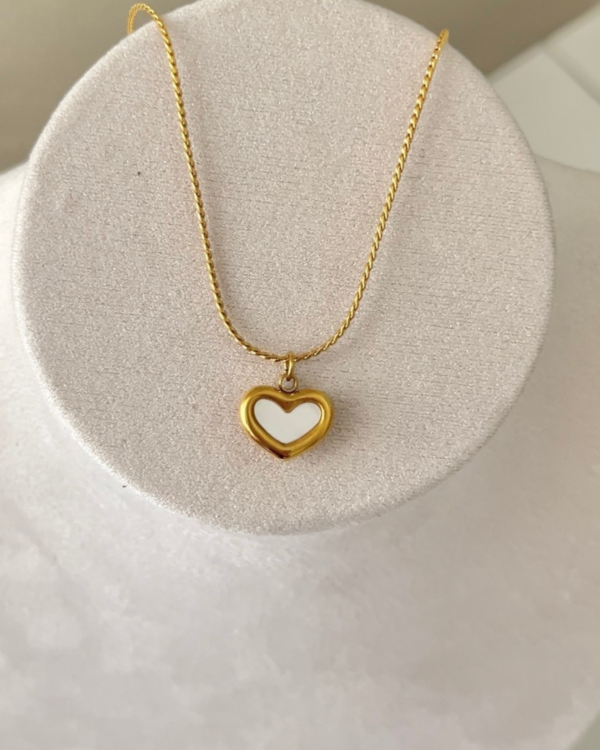 Çelik Sedefli Minimal Kalp Kolye 42+6cm