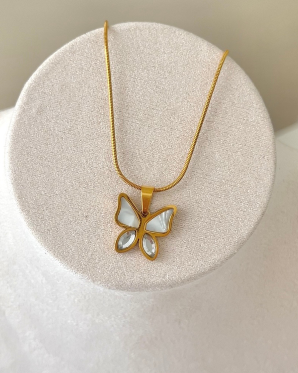 Çelik Sedefli Kelebek Kolye 42+6cm