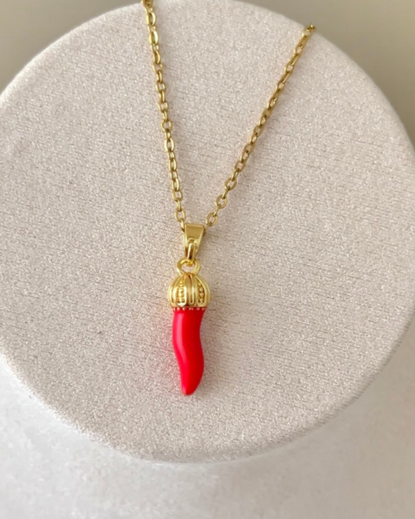 Çelik Kırmızı Biber Kolye 42+6cm