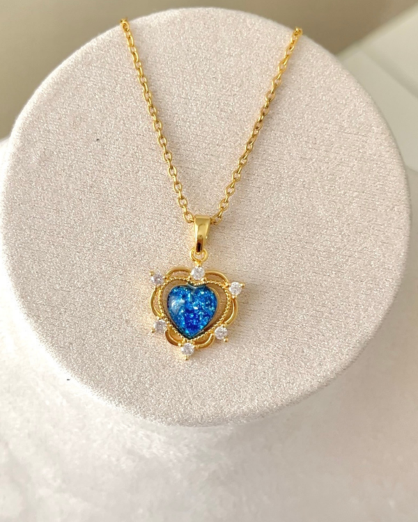 Çelik Sade Zincirli Mavi Taşlı Kolye 42+5 cm