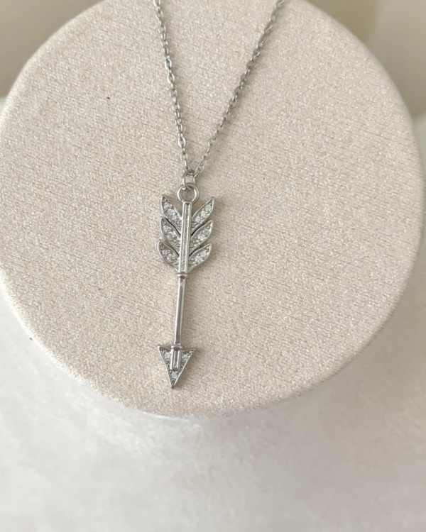 Çelik Sade Zincirli Ok Kolye Gümüş Renk 42+6cm